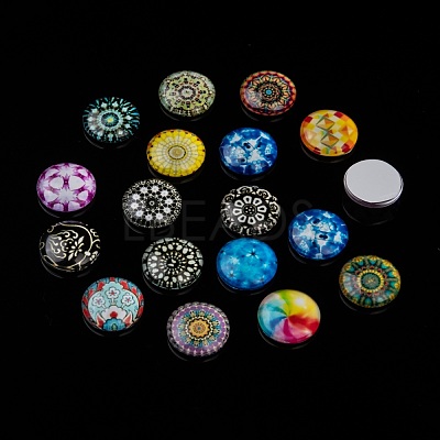 Mosaic Printed Glass Half Round/Dome Cabochons GGLA-N004-16mm-G-1
