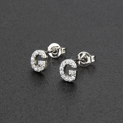 Brass Micro Pave Clear Cubic Zirconia Stud Earrings FS-WGC2F12-07-1