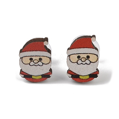 Wood Stud Steel Needle Earrings EJEW-U016-04P-02-1