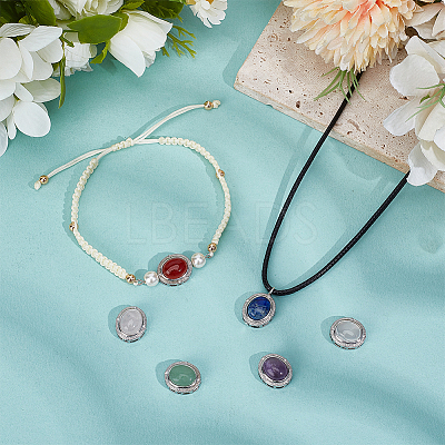 6Pcs 6 Styles Brass Pave Natural Amethyst & Rose Quartz & White Agate & Green Aventurine & Carnelian & Lapis Lazuli Multi-Strand Links KK-BC0015-16-1