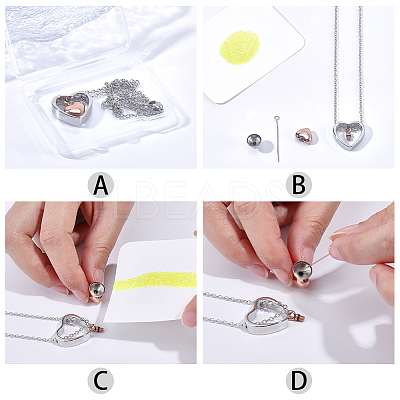 1Pc 304 Stainless Steel Heart Pendant Urn Ashes Necklaces NJEW-CN0001-19RGP-1