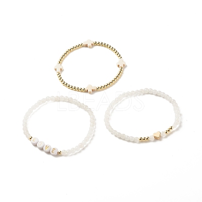 3Pcs 3 Style Natural White Jade & Synthetic Turquoise(Dyed) & Hematite Beaded Stretch Bracelets Set BJEW-JB07975-1