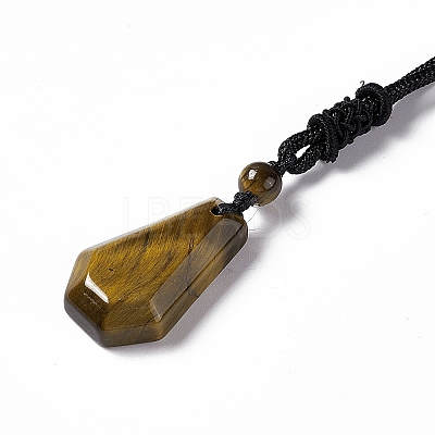 Natural Tiger Eye Hexagon Pendant Necklace with Nylon Cord NJEW-G094-A04-1