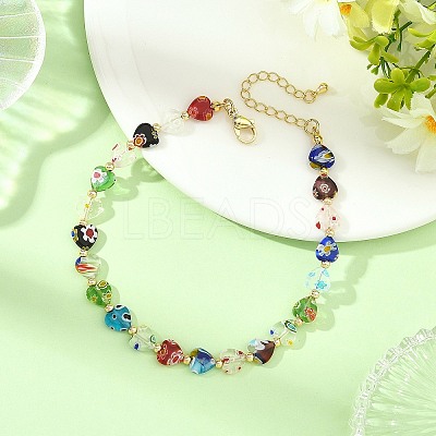 Heart Handmade Millefiori Glass Beaded Anklets for Women AJEW-AN00874-1