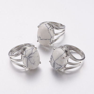 Natural Howlite Wide Band Finger Rings X-RJEW-K224-A13-1