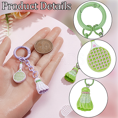 10Pcs 5 Colors Resin Badminton & Racket Pendant Decorations HJEW-SP0001-68-1