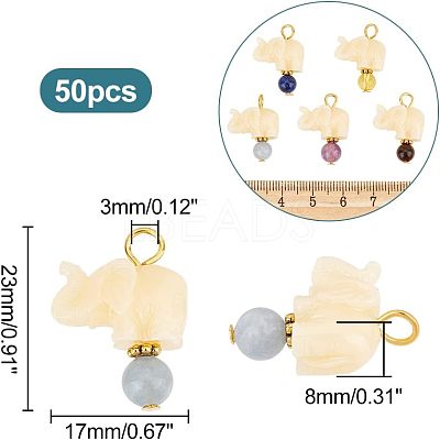 50Pcs Opaque Resin and Natural Mixed Stone Pendants FIND-HY0001-37-1