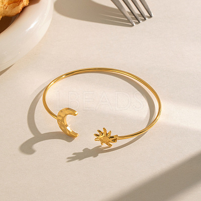 304 Stainless Steel Textured Sun Moon Open Cuff Bangles for Women SA-CBA5CC3-01G-1