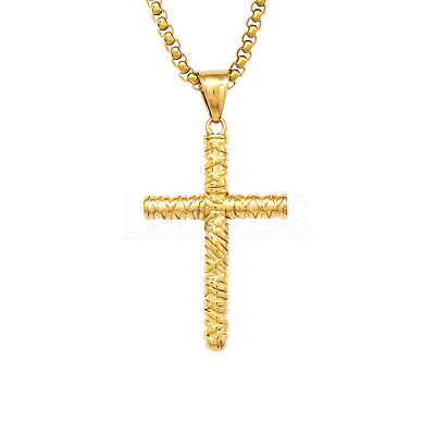 Religion 304 Stainless Steel Floral Cross Pendant Necklaces WGDCBE2-02-1