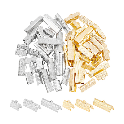 60Pcs 6 Style 304 Stainless Steel Ribbon Crimp Ends STAS-UN0055-92-1