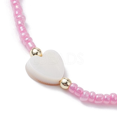 5Pcs 5 Colors Natural Shell Heart & Seed Braided Bead Bracelets Set BJEW-JB10039-02-1