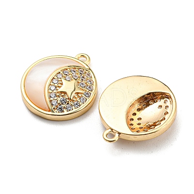 Natural White Shell & Clear Cubic Zirconia & Brass Charms BSHE-G034-34G-1