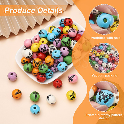 80Pcs 8 Colors Printed Natural Wood Beads WOOD-FW0001-09-1