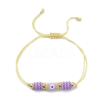 Glass Seed Column with Evil Eye Link Bracelet BJEW-MZ00029-01-1