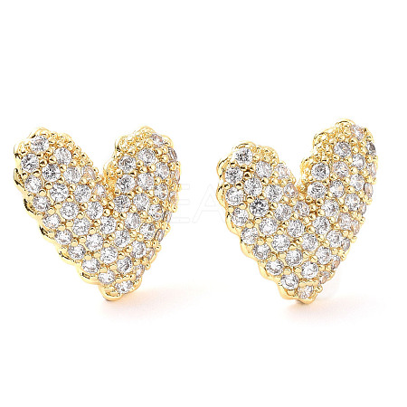 Clear Cubic Zirconia Heart Stud Earrings EJEW-F298-03G-1