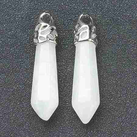 Bullet Natural White Jade Pointed Pendants G-E332-C27-1