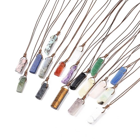 Natural Mixed Gemstone Nugget Pendant Necklace with Waxed Cord for Women NJEW-F306-01-1