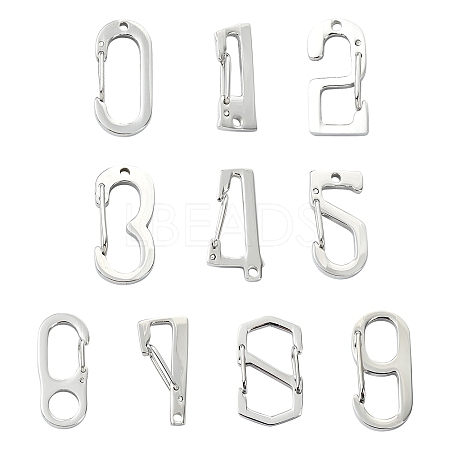 10Pcs 10 Styles 304 Stainless Steel Keychain Clasp Findings FIND-CJ0002-80-1