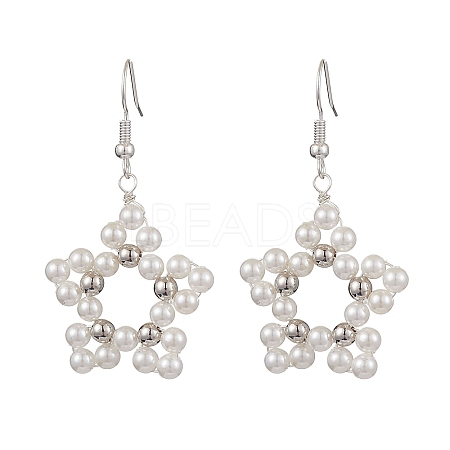 Shell Pearl Beads Flower Dangle Earrings EJEW-TA00577-1