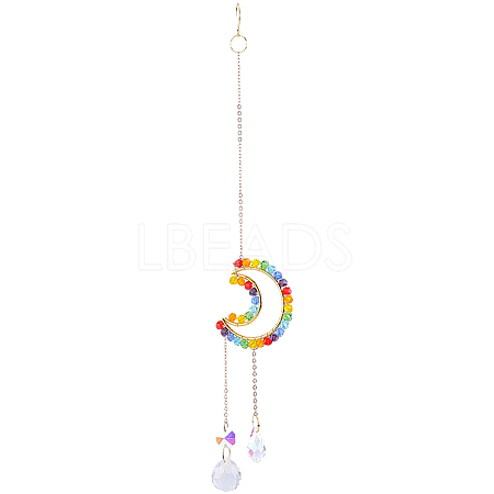 1Pc Colorful Glass Beaded Woven Net Suncatchers AJEW-CY0001-95B-1