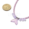 Glass Whale Tail Pendant Necklace with Beaded Chains NJEW-JN04351-3