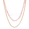 18K Gold Plated Stainless Steel & Natural Pink Opal Beaded Double Layer Necklaces for Women QW1726-4-1