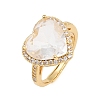 Heart Brass Micro Pave Cubic Zirconia Cuff Open Rings for Women CU-CBA0A21-02G-03-4