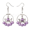 Glass Pearl Beaded Big Ring with Alloy Butterfly Dangle Earrings EJEW-JE05048-5