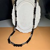Vintage Frosted 8MM Natural Black Onyx(Dyed & Heated) Round Beaded Necklaces with Alloy Tube for Men QJ9371-5