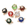 Brass Pave Faceted Glass Flat Round Connector Charms KK-G517-09G-1