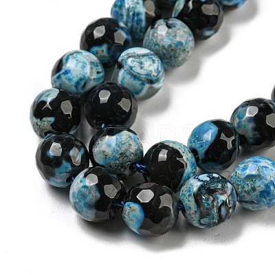 Faceted Round Dyed Natural Fire Crackle Agate Beads Strands G-D769-8mm-04-1