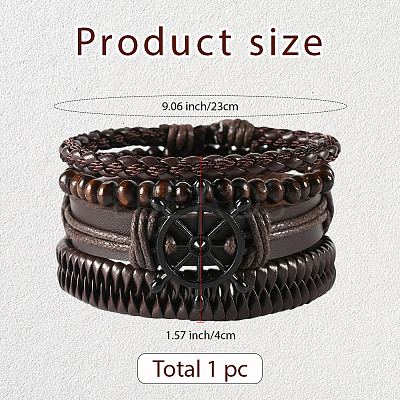 1Pc Cowhide & Imitation Leather Cord Knitted Multi-strand Bracelets AJEW-GF0011-50C-1