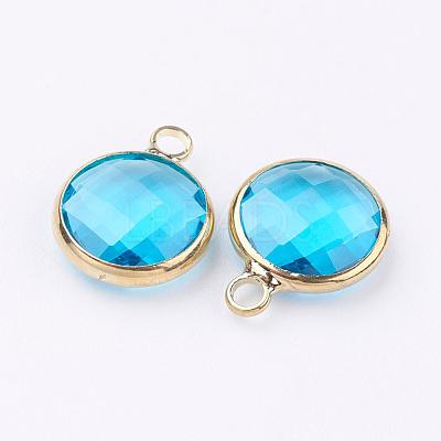 Golden Tone Brass Glass Flat Round Charms GLAA-M003-A-24G-1