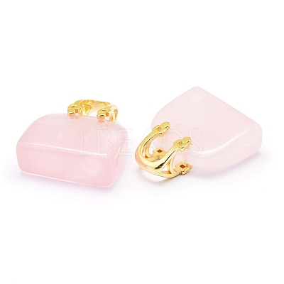 Natural Rose Quartz Brass Pendants KK-E274-01G-08-1