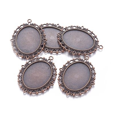 Tibetan Style Alloy Oval Pendant Cabochon Settings X-TIBE-473-R-NR-1