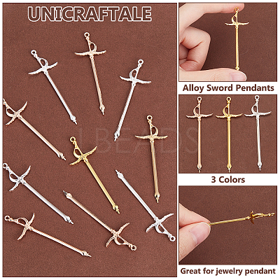 48Pcs 3 Colors Alloy Sword Pendants FIND-UN0003-12-1
