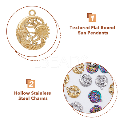 24Pcs 3 Colors 304 Stainless Steel Pendants STAS-DC0013-17-1