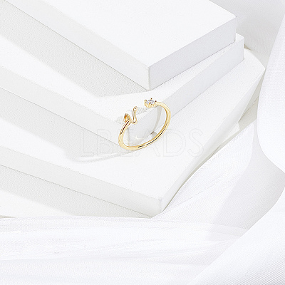 1Pc Letter Brass Rhinestone Open Cuff Rings for Women AJEW-LP0004-47V-G-1