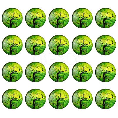 Half Round/Dome Tree Pattern Glass Flatback Cabochons for DIY Projects GGLA-YW0001-14G-1