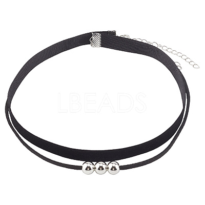 4Pcs 2Styles Alloy Round & Black Velvet Double Layer Choker Necklaces NJEW-WH20002-11A-1
