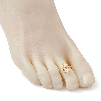 Copper Wire Wrapped Natural Cultured Freshwater Pearl Toe Open Ring X-RJEW-JR00620-1