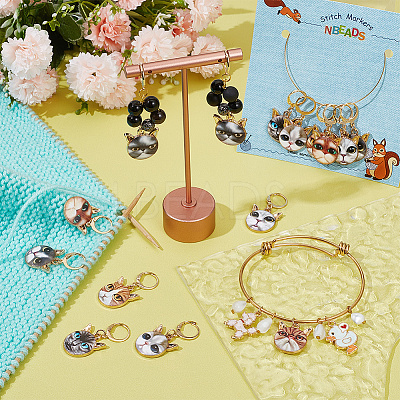 Alloy Enamel Cat Head Pendant Stitch Markers HJEW-AB00235-1