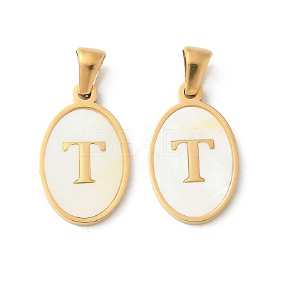 Natural Shell Oval with Initial Pendants STAS-I351-23G-T-1