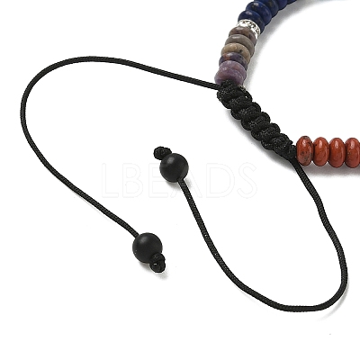 Natural & Synthetic Mixed Gemstone Flat Round Braided Bead Bracelets BJEW-JB09711-1