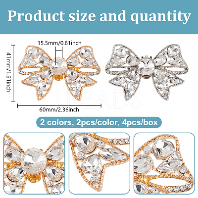 4Pcs 2 Colors Bowknot Alloy Rhinestone Shoe Decoration FIND-GO0002-34-1