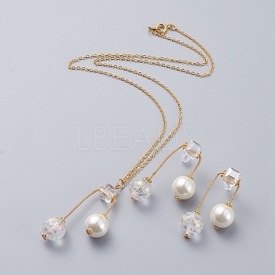 Pendant Necklaces and Ear Studs Jewelry Sets SJEW-JS01064-03-1