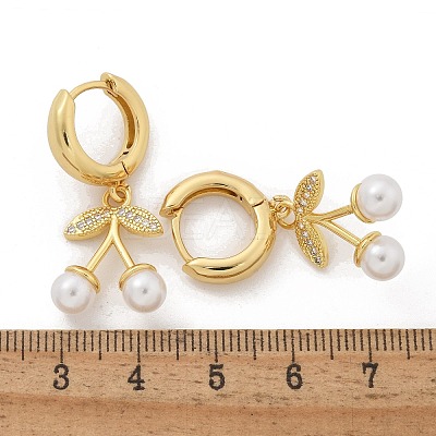 Cherry Brass Micro Pave Clear Cubic Zirconia & ABS Imitation Pearl Hoop Earrings EJEW-M077-01G-1