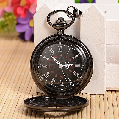 Openable Flat Round Alloy Pendant Pocket Watch WACH-L024-16-1