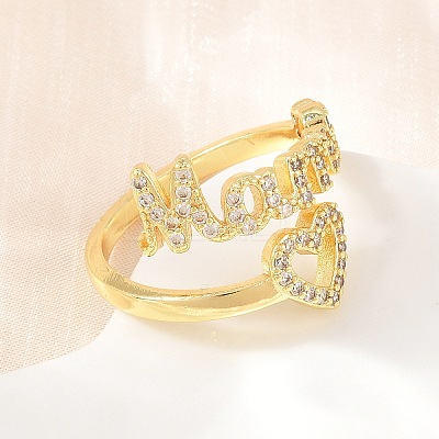 Mother's Day Brass Micro Pave Cubic Zirconia Cuff Open Rings CU-CBACDF6-07G-01-1