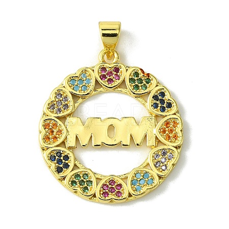 Mother's Day Brass Micro Pave Cubic Zirconia Pendants KK-H472-04G-03-1